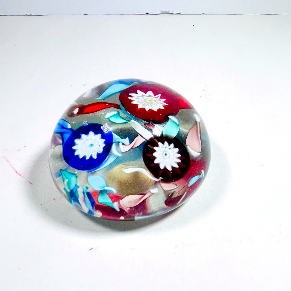 Vintage Murano Art Glass Millefiori Ribbon SCRAMBLE Paperweight
